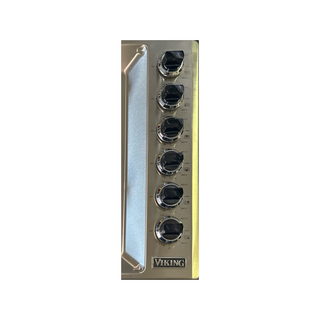 "Viking VGSU53616BSS gas cooktop installation view showing professional kitchen integration, with knobs, open box 