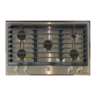 JennAir JGC3536GS 36-inch stainless steel gas cooktop with 5 burners including dual-stacked PowerBurner and LED indicator lights, open box