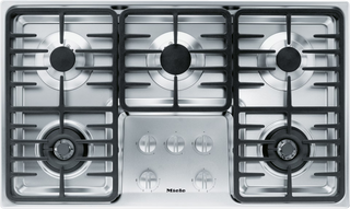 Miele gas stove with five burners on a white background, km3475g