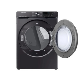 Samsung DVE50R8500V 27-inch electric smart dryer featuring 7.5 cu ft capacity, steam sanitize technology, and Wi-Fi connectivity, interior view