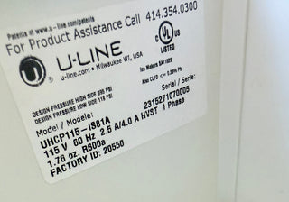 U-Line UHCP115-IS81A 15 inch Clear Ice Machine - Open Box serial number