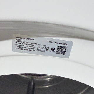 LG DLGX6501W 7.4 Cu. Ft. Smart Gas Dryer with TurboSteam in White - Open Box, serial tag