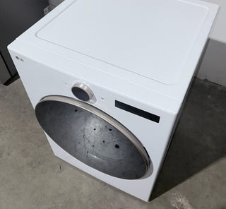 LG DLGX6501W 7.4 Cu. Ft. Smart Gas Dryer with TurboSteam in White - Open Box, corner top view