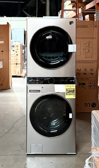 Open Box LG STUDIO WSEX200HNA 27-inch WashTower laundry center front view in Noble Steel