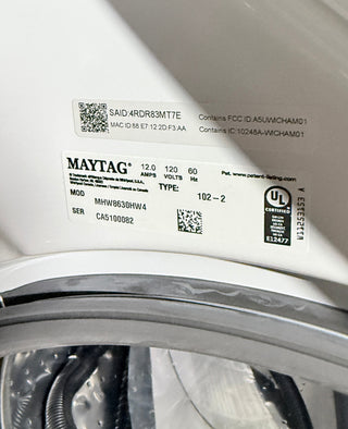 Maytag MHW8630HW 27 inch Front Load Washer with Pedestal - Open Box, serial tag