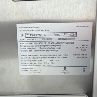 Thermador T36IF905SP 36 inch Freedom Series Built-In Freezer Column (Panel Ready) - Open Box, serial number