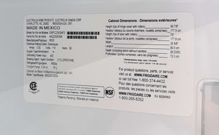 Frigidaire GRFC2353AF 36" Counter-Depth French Door Refrigerator - Open Box, serial tag 