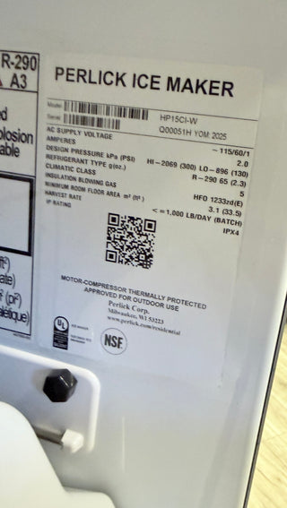 Perlick HP15CI-W 15 inch Signature Series Ice Maker (Panel Ready) - Open Box, serial number