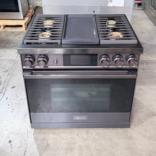 Dacor DOP36M94DLM 36 inch Professional Dual Fuel Range, Front View – Open Box | Appliance Key