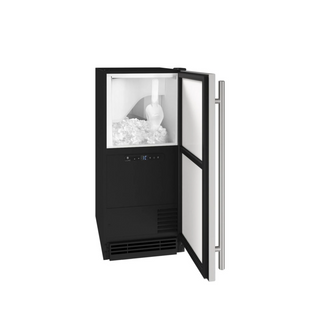 U-Line 15-inch Clear Cube Ice Maker, interior front view showing control panel and door, Model UHCP115-IS81A