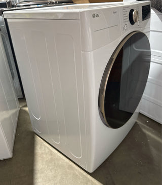 LG 27-inch Gas Smart Dryer with 7.4 cu. ft. capacity, white, side profile, Model DLGX4001W (Open Box)
