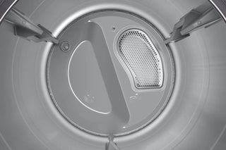 Samsung DVE50R8500V 27-inch electric smart dryer in white with 7.5 cubic foot capacity, featuring steam sanitize plus technology, sensor dry, SmartThings Wi-Fi connectivity, and vent sensor for optimal performance interior view