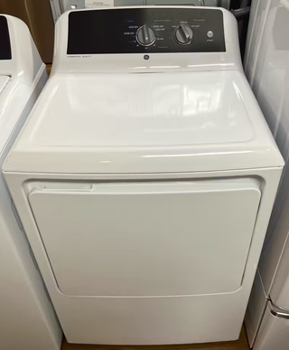 GE 27-inch Gas Dryer with 6.2 cu. ft. capacity, white, Front Top View, Model GTX52GASPWB (Open Box)
